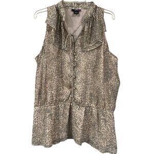 LYS Sheer Leopard Print Ruffle Tie Neck Sleeveless Blouse Plus size 1X